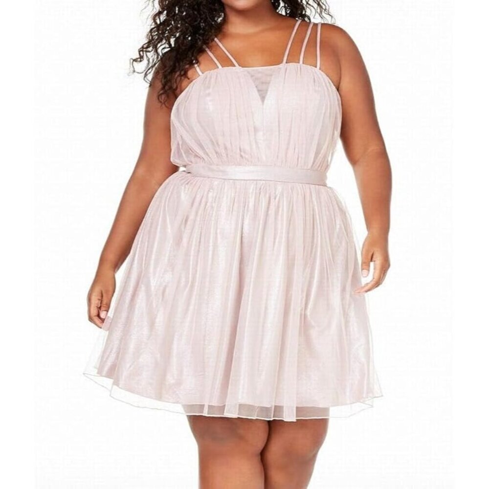 City Studio Plus Shimmer Pink Fit & Flare Cocktail Mini Dress 24W